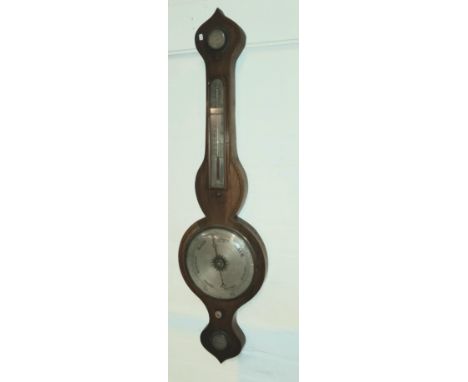 An early 19th century rosewood cased mercury column barometer with thermometer 