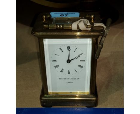 A 20th century brass carriage clock with 8 day timepiece movement, Matthew Norman, London, 11 cm 