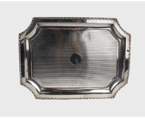 A Sterling silver  Art Deco style rectangular card tray with engine turned decoration by Walker &amp; Hall Sheffield 1921. 11