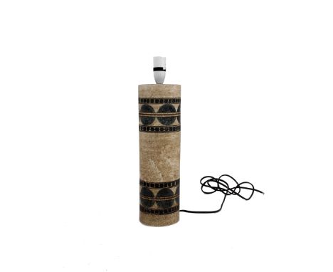 A large Troika cylinder lamp by Anne Lewis(1966-72) with textured geometric design, with painted marks to base, 37cm (h)