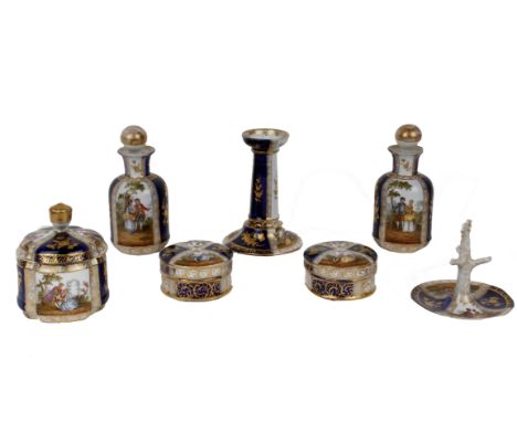 A Crown Derby painted ceramic part dressing table set.