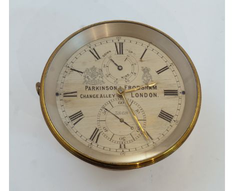 A Victorian brass cased marine chronometer movement, by Parkinson & Frodsham, London, mid 19th century, the 3.1/2in. silvered