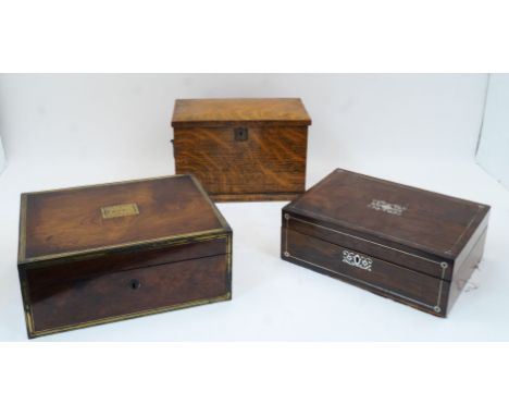 A Wells & Lambe brass bound rosewood box, first half 19th century, with brass handles to each side and brass plaque to the li