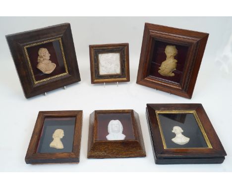 A collection of wax and plaster bust length portrait reliefs, 19th century and later, to include depictions of J. S. Bach, Wi