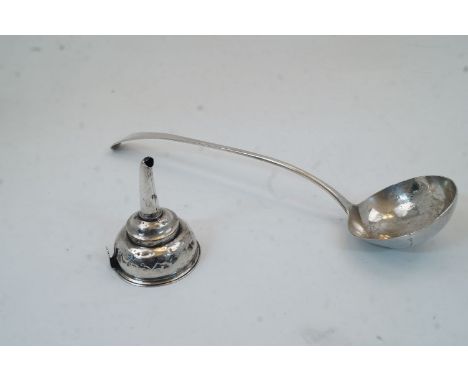 A George III silver ladle, London, c.1780, possibly Thomas Northcote, Old English pattern, 36cm long, together with a silver 