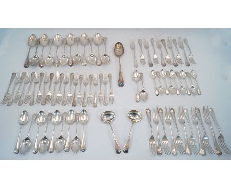 A part service of silver plated flatware, by James Dixon & Sons, retailed by Harrods, London, comprising: twelve tablespoons;