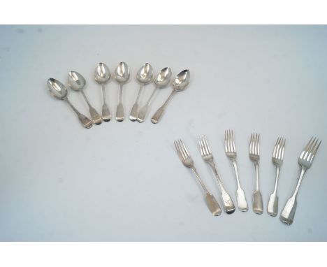 A mixed quantity of Georgian and Victorian silver flatware, of various dates and makers, to include: five George IV dessert s