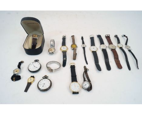 A collection of watches, to include an Emporio Armani stainless steel watch, on Armani embossed leather strap with stainless 