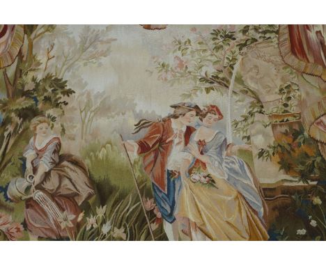 A French pictorial Aubusson tapestry, 20th century, depicting classical romantic scene, 220cm x 163cmPlease refer to departme