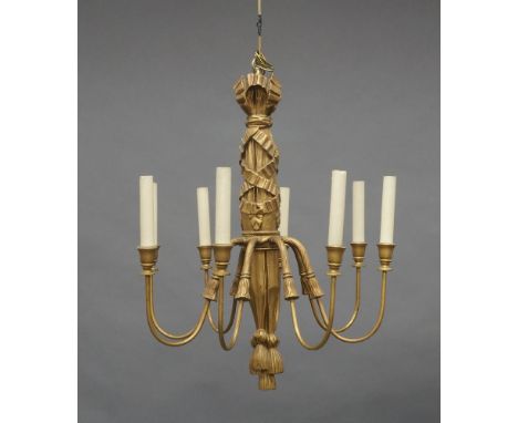 A gilt painted composite eight branch ceiling light, 76cm highIt is the buyer's responsibility to ensure that electrical item