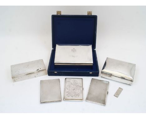 Three Continental cigar boxes and three cigarette cases, comprising: a German cigar box, stamped Sterling 925, by Deyhle, woo