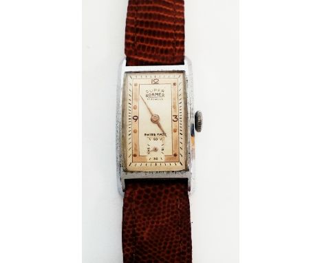Super Roamer manual wind ladies art deco style wristwatch with sub second hand, leather strap, currently ticking keeping good