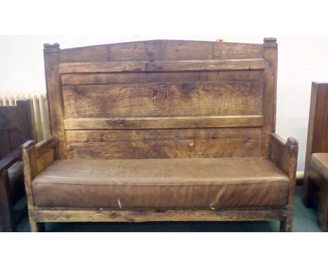 Large rustic bench with leatherette seats 193cm wide 144cm high Removed from Nando's after the refurbishment