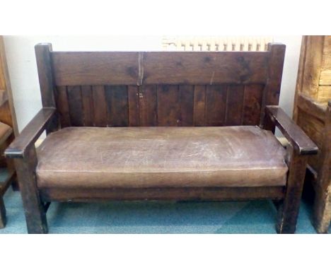 Large rustic bench with leatherette seats 150cm wide 100cm high Removed from Nando's after the refurbishment