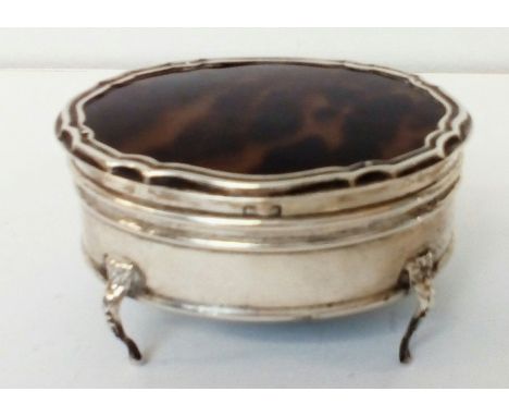 Small silver trinket box with tortoise shell lid.Birmingham hallmark 4x8cm 