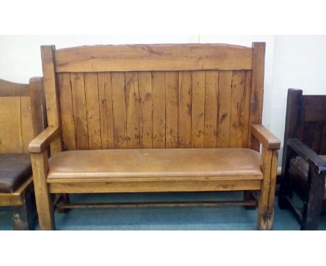 Large rustic bench with leatherette seats165cm wide 135cm high Removed from Nando's after the refurbishment