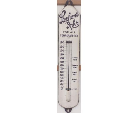 Vintage tin and enamel Stephens' Inks shop thermometer by Jordan-Bilston, height 92cm