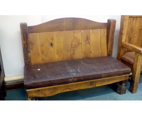 Large rustic bench with leatherette seats 150cm wide 110cm high Removed from Nando's after the refurbishment