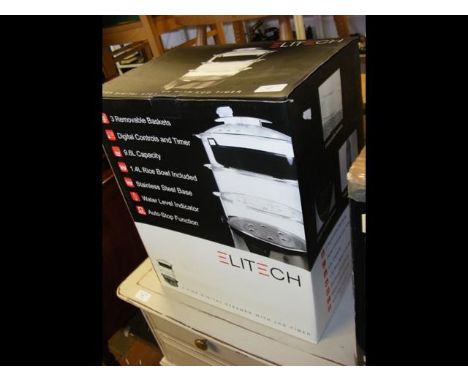 An Elitetech three tier steamer with LCD timer