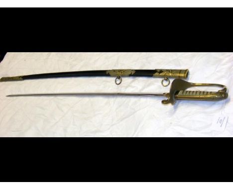 An antique Officer's sword with leather scabbard - 88cm long CONDITION REPORTBy our judgement, condition of lot is good- some