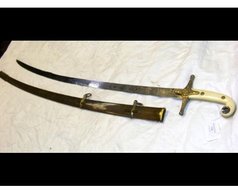 An antique Mameluke sword with ivory grip - Manton & Co. metal scabbard - 99cm long CONDITION REPORTCondition is as seen in a