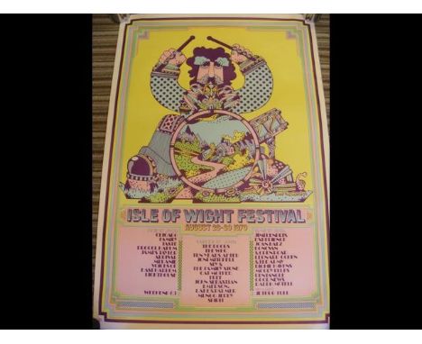 An original 1970 Isle of Wight Music Festival Poster , featuring Jimi Hendrix, The Doors etc. Unfolded in good condition.COND