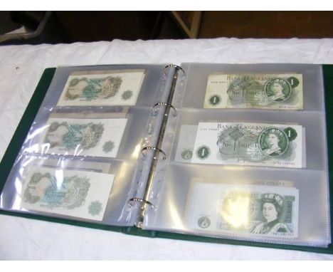 An album containing a selection of collectable banknotes (62), £1, ten shillings, from the 1940's CONDITION REPORTSee additio