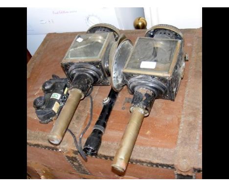 A pair of vintage coach lamps, together with optical instrumentsCONDITION REPORTIn our opinion, condition of lot can be class
