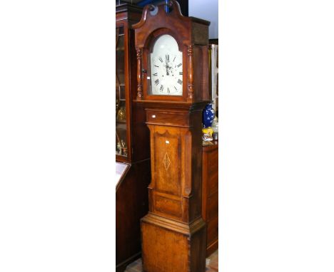 A 19th century inlaid oak longcase clock with painted dial and two train movement - height 215cm 