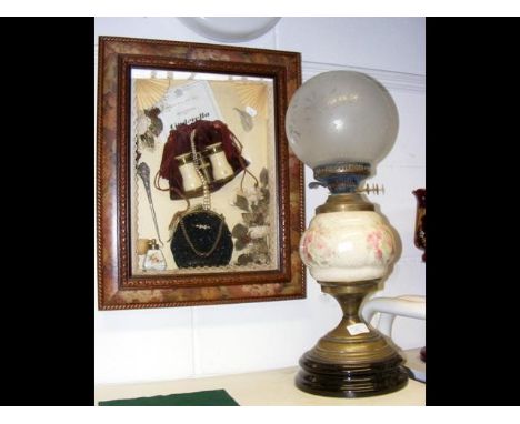 A montage including opera glasses button hook, together with an oil lamp