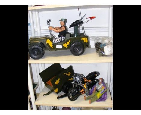 An Action man soldier in Jeep, together with other accessories and Professor X