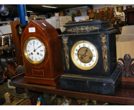 An antique lancet shaped mantel clock - 31cm high 