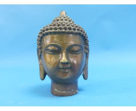 A 19thC Chinese Buddhist bust of a Celestial Deity, the base with square seal signature, 5?in (14.5cm) high.