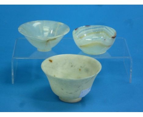 A late 19thC / early 20thC Chinese or Japanese Tea Bowl, likely formed of carved mutton fat jade, 3¾in x 2¾in (9.5cm x 7cm), 