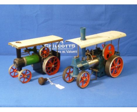 A Mamod Traction Engine T.E.1A, green and red with steering rod, and another live-steam traction engine (2)