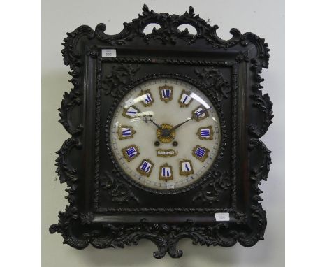 A French wall Clock, signed Raingo Fres. A Paris, with carved walnut case and circular dial, gilt-metal and enamel hour marke
