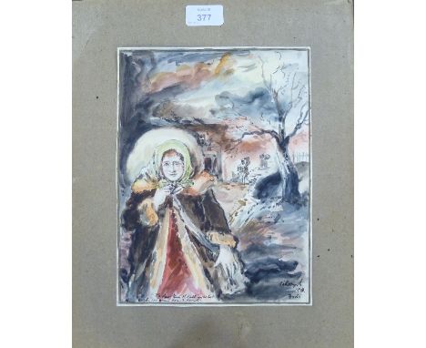 Julius Komjati A.R.E [Hungarian, 1894-1958] - Refugees, watercolour signed and dated 1946 Buda in ink, with a personal dedica