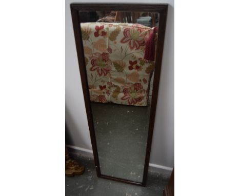 A tall rectangular floor mirror with reeded wooden border, 105 x 28cm