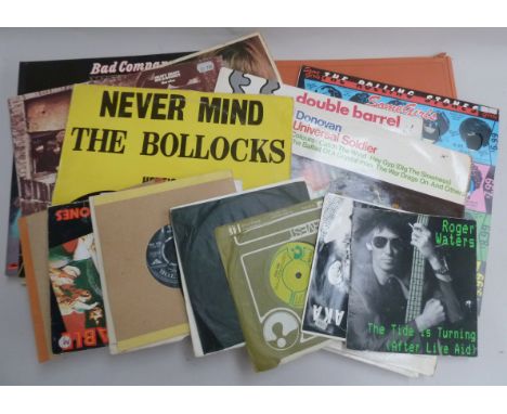 A selection of rock and pop vinyl LPs and singles including The Sex Pistols, Donovan, The Rolling Stones, The Who and others