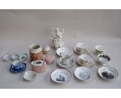 A selection of porcelain, to include six single saucers, four single teacups and two Chinese teacups with saucers, together w
