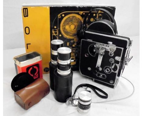 Bolex H8 Reflex Twin Lens Camera, remote shutter with additional lenses, in original fitted box 