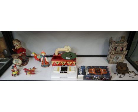 Collection of vintage toys to include child's gramophone by Chad Valley and tin plate 