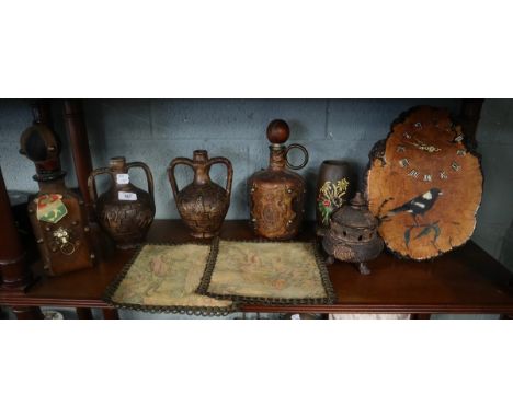 Collectibles to include clock, tapestry’s and decanters etc 