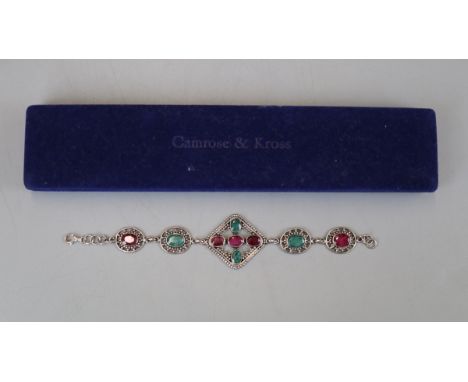 Ruby and emerald set silver bracelet 