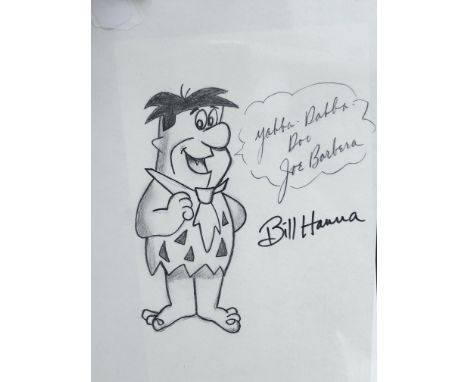 Fred Flintsone sketch signed by Bill Hanna & Joe Barbera with coa