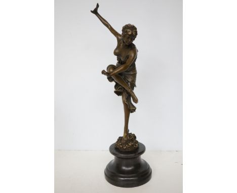 Bronze large art deco lady dancer on marble base signed 
