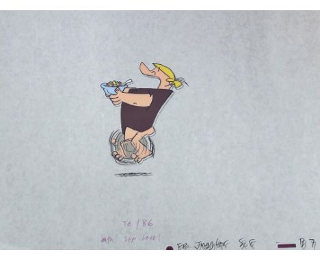 Barney Rubble original vintage animation cell & hand drawn sketch(screen used) Certified by a member of Iada international au