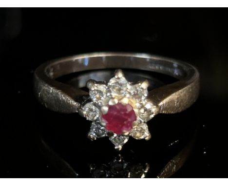 9ct Gold ring set with ruby & 0.24 diamonds Size Q 3.1g 