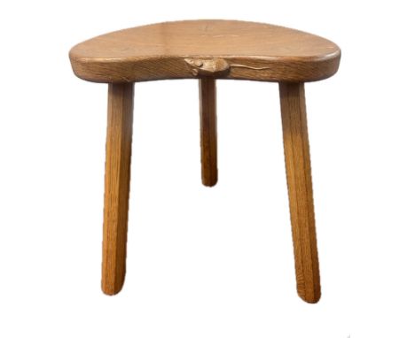 Robert Thompson (Mouseman) kidney shaped cow stool Height 46 cm  Seat size 36 cm x 26 cm 