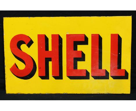 Advertising, Automobilia Interest, Shell – a double sided rectangular shaped enamel sign with hanging flange, “Shell” letteri